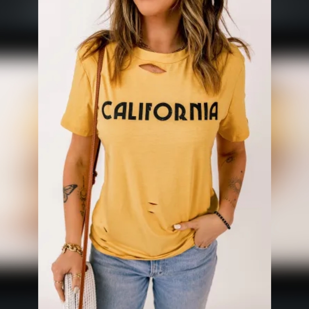 New yellow California distressed tshirt